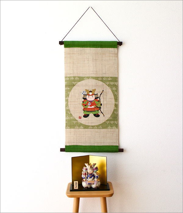 タペストリー 端午の節句 武者飾り 麻 五月飾り コンパクト 壁掛け
