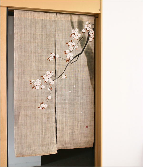 のれん 桜 麻 暖簾 手描き 間仕切り 目隠し 春 季節 桜柄 さくら 88