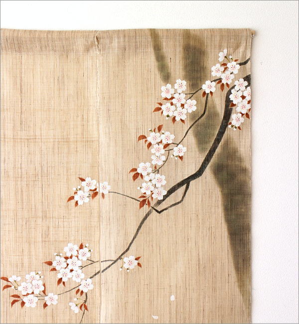 のれん 桜 麻 暖簾 手描き 間仕切り 目隠し 春 季節 桜柄 さくら 88