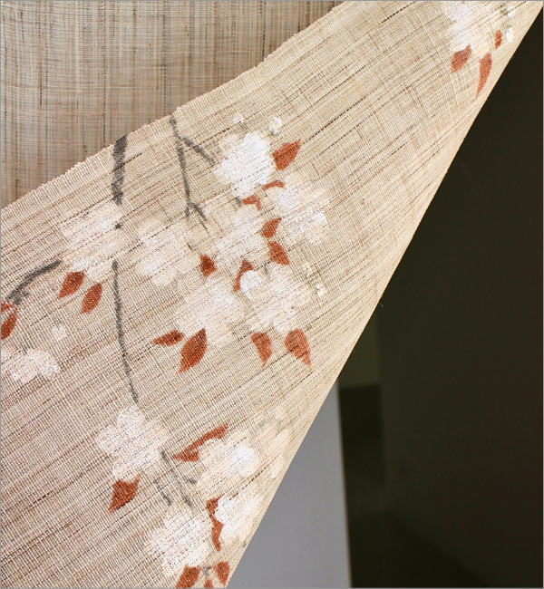 手描き麻暖簾【枝垂櫻】手染め　桜のれん 巾77×158cm　一点物　アンティーク のれん 桜 麻 暖簾 手描き 間仕切り 目隠し 春 季節 桜柄 さくら 88