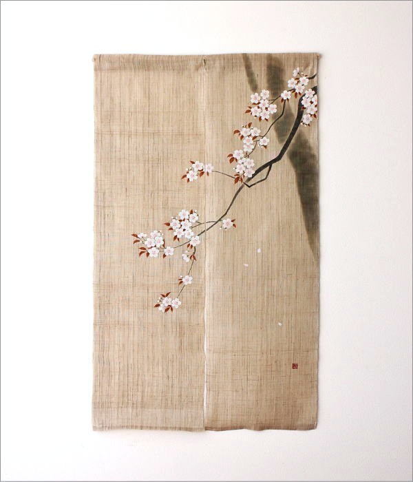 のれん 桜 麻 暖簾 手描き 間仕切り 目隠し 春 季節 桜柄 さくら 88
