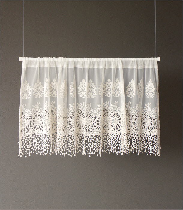 カフェカーテン レース おしゃれ 45cm丈 刺繍 トイレ 洗面所 キッチン