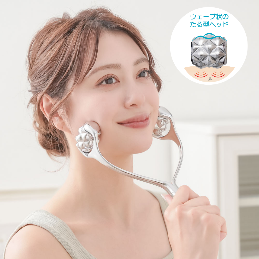 美顔ローラー 美顔器 美肌 ウェーブ ダイエット 両頬 充電不要 顔痩せ リフトアップ 輪郭ケア