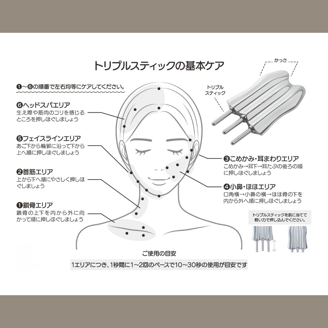 かっさ カッサ フェイスポインター トリプルロッド トリプルスティック ポスポス棒 ポスポス かっさスティック 使用方法 顔 首 マッサージ コロコロ 小顔ケア フェイスマッサージ 美顔ローラー