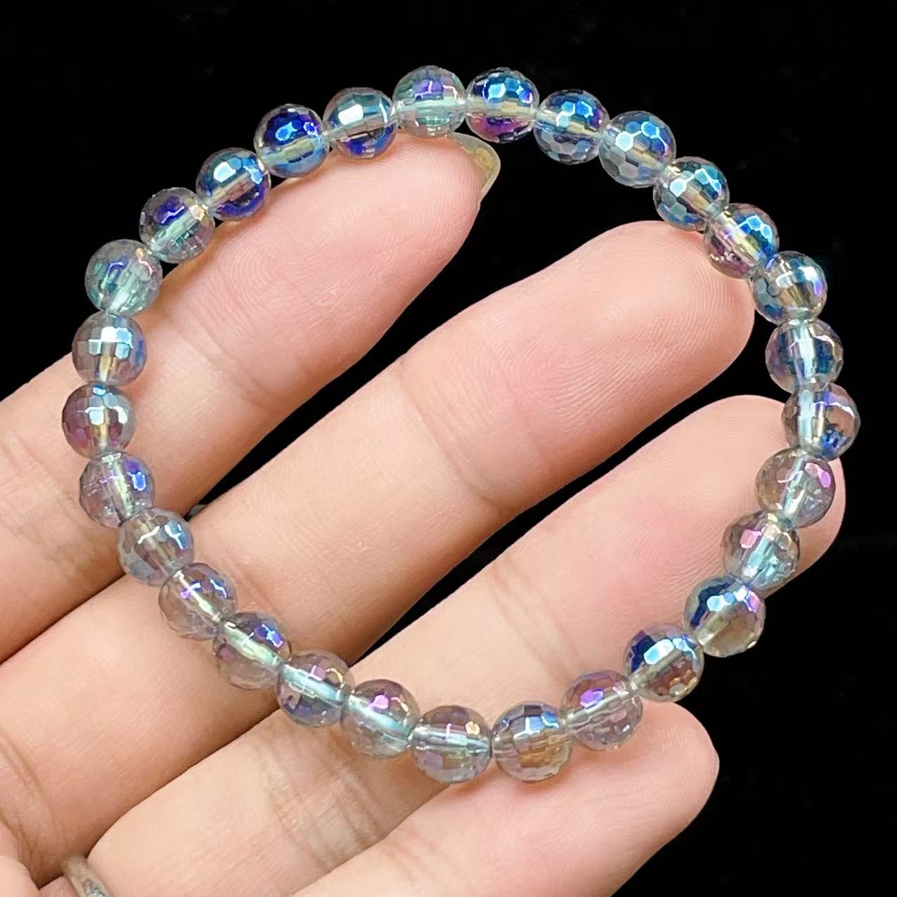 Yahoo! Yahoo!ショッピング(ヤフー ショッピング)PROME 天然石 【一点物】蒸着クォーツ・オーラクォーツ・レインボークォーツ・キラキラ多面カット・オーロラカラー・癒しと浄化の石・ブレスレットV57264