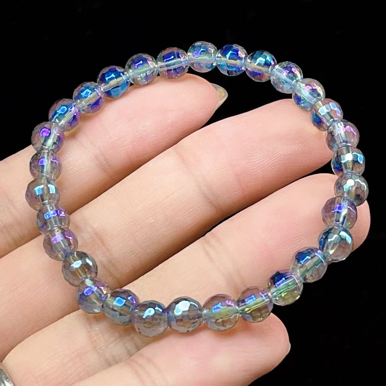 Yahoo! Yahoo!ショッピング(ヤフー ショッピング)PROME 天然石 【一点物】蒸着クォーツ・オーラクォーツ・レインボークォーツ・キラキラ多面カット・オーロラカラー・癒しと浄化の石・ブレスレットV57265