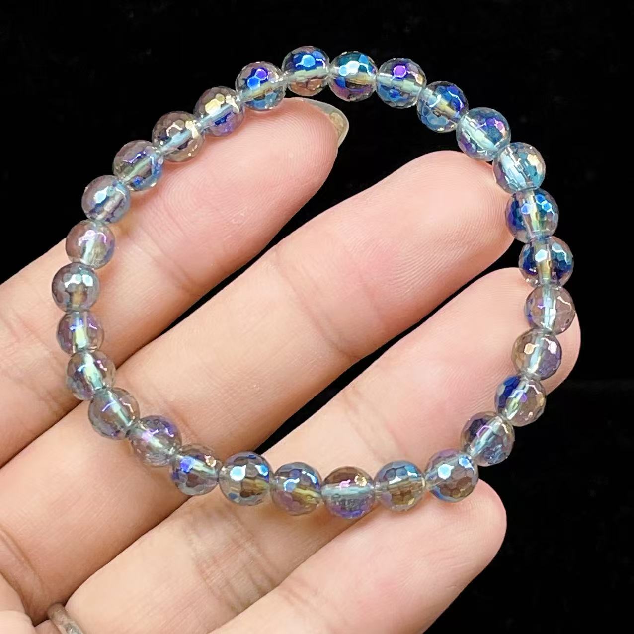 Yahoo! Yahoo!ショッピング(ヤフー ショッピング)PROME 天然石 【一点物】蒸着クォーツ・オーラクォーツ・レインボークォーツ・キラキラ多面カット・オーロラカラー・癒しと浄化の石・ブレスレットV57266