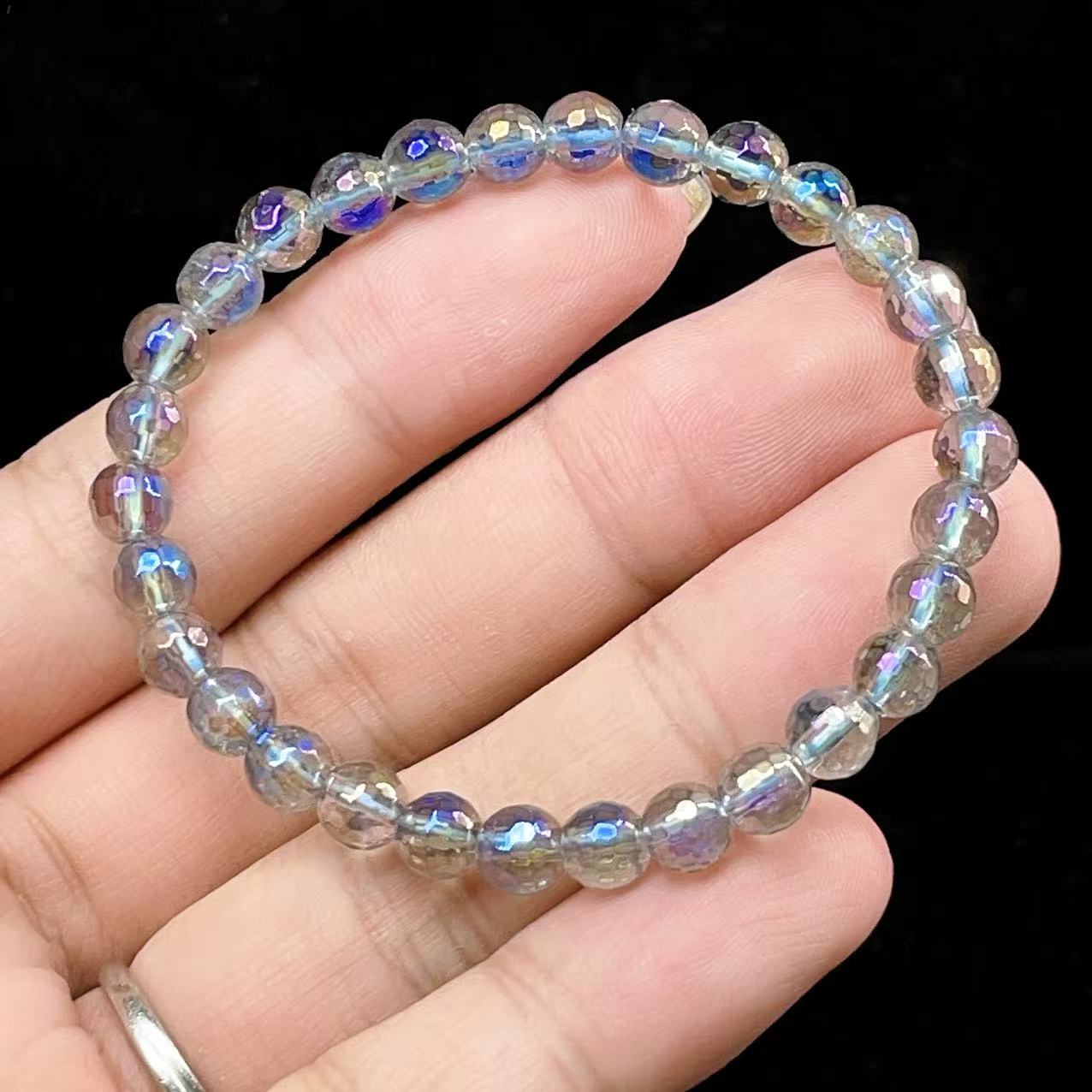 Yahoo! Yahoo!ショッピング(ヤフー ショッピング)PROME 天然石 【一点物】蒸着クォーツ・オーラクォーツ・レインボークォーツ・キラキラ多面カット・オーロラカラー・癒しと浄化の石・ブレスレットV57268