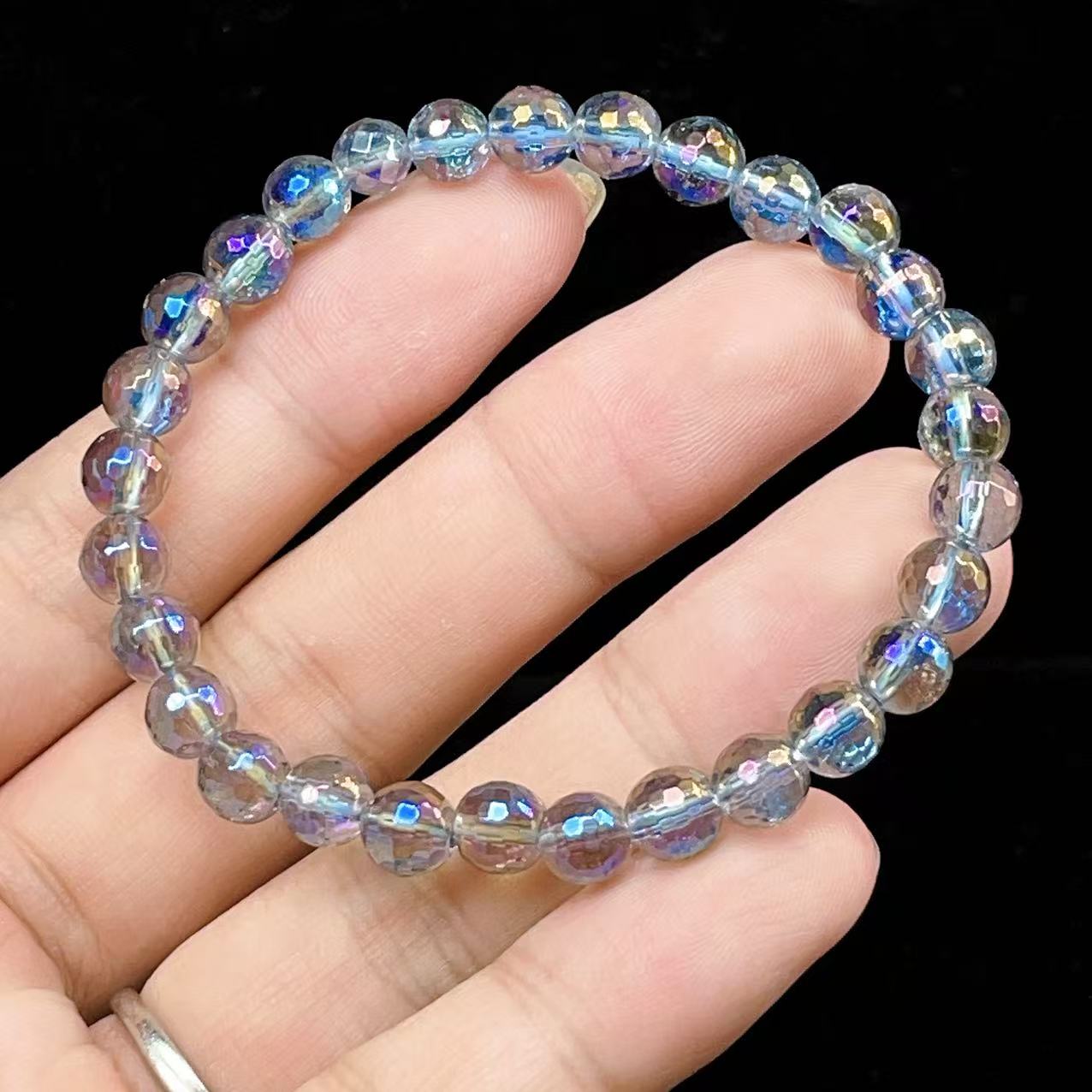 Yahoo! Yahoo!ショッピング(ヤフー ショッピング)PROME 天然石 【一点物】蒸着クォーツ・オーラクォーツ・レインボークォーツ・キラキラ多面カット・オーロラカラー・癒しと浄化の石・ブレスレットV57269