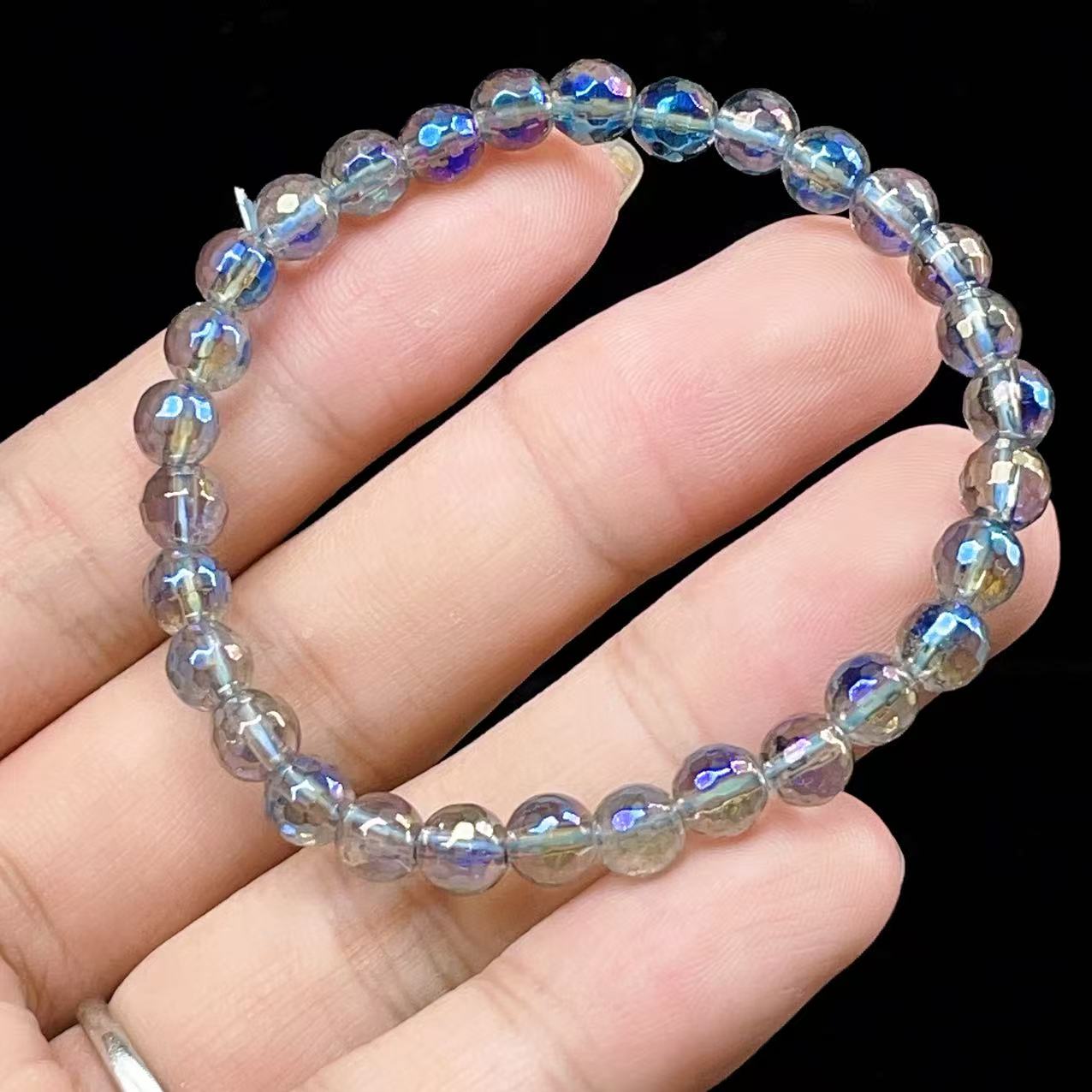 Yahoo! Yahoo!ショッピング(ヤフー ショッピング)PROME 天然石 【一点物】蒸着クォーツ・オーラクォーツ・レインボークォーツ・キラキラ多面カット・オーロラカラー・癒しと浄化の石・ブレスレットV57271