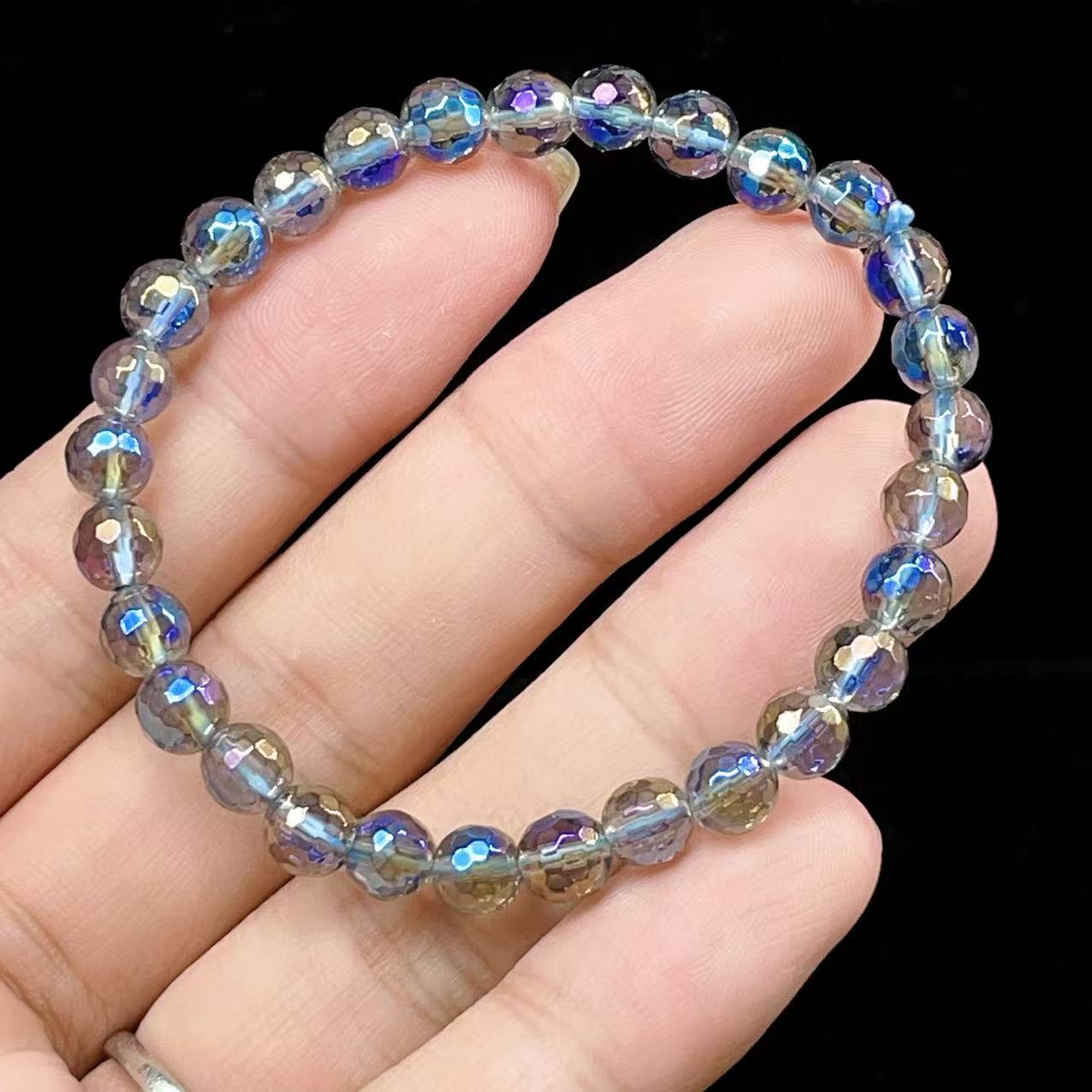 Yahoo! Yahoo!ショッピング(ヤフー ショッピング)PROME 天然石 【一点物】蒸着クォーツ・オーラクォーツ・レインボークォーツ・キラキラ多面カット・オーロラカラー・癒しと浄化の石・ブレスレットV57273