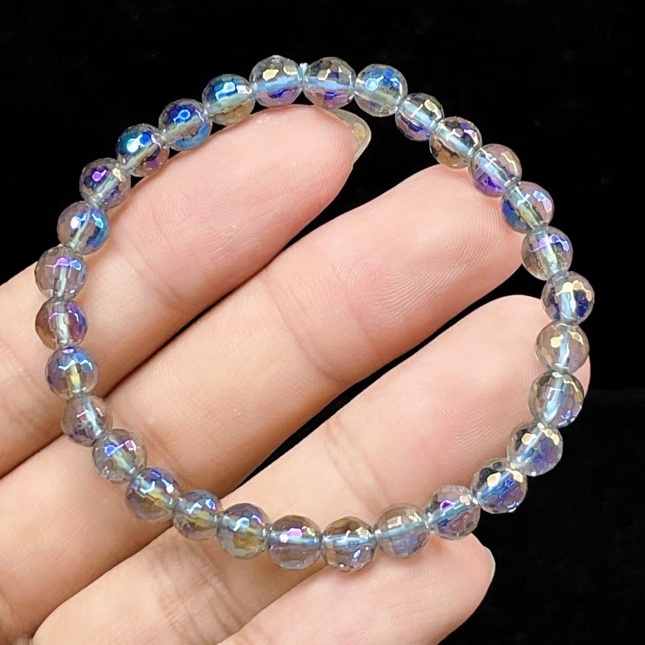 Yahoo! Yahoo!ショッピング(ヤフー ショッピング)PROME 天然石 【一点物】蒸着クォーツ・オーラクォーツ・レインボークォーツ・キラキラ多面カット・オーロラカラー・癒しと浄化の石・ブレスレットV57274