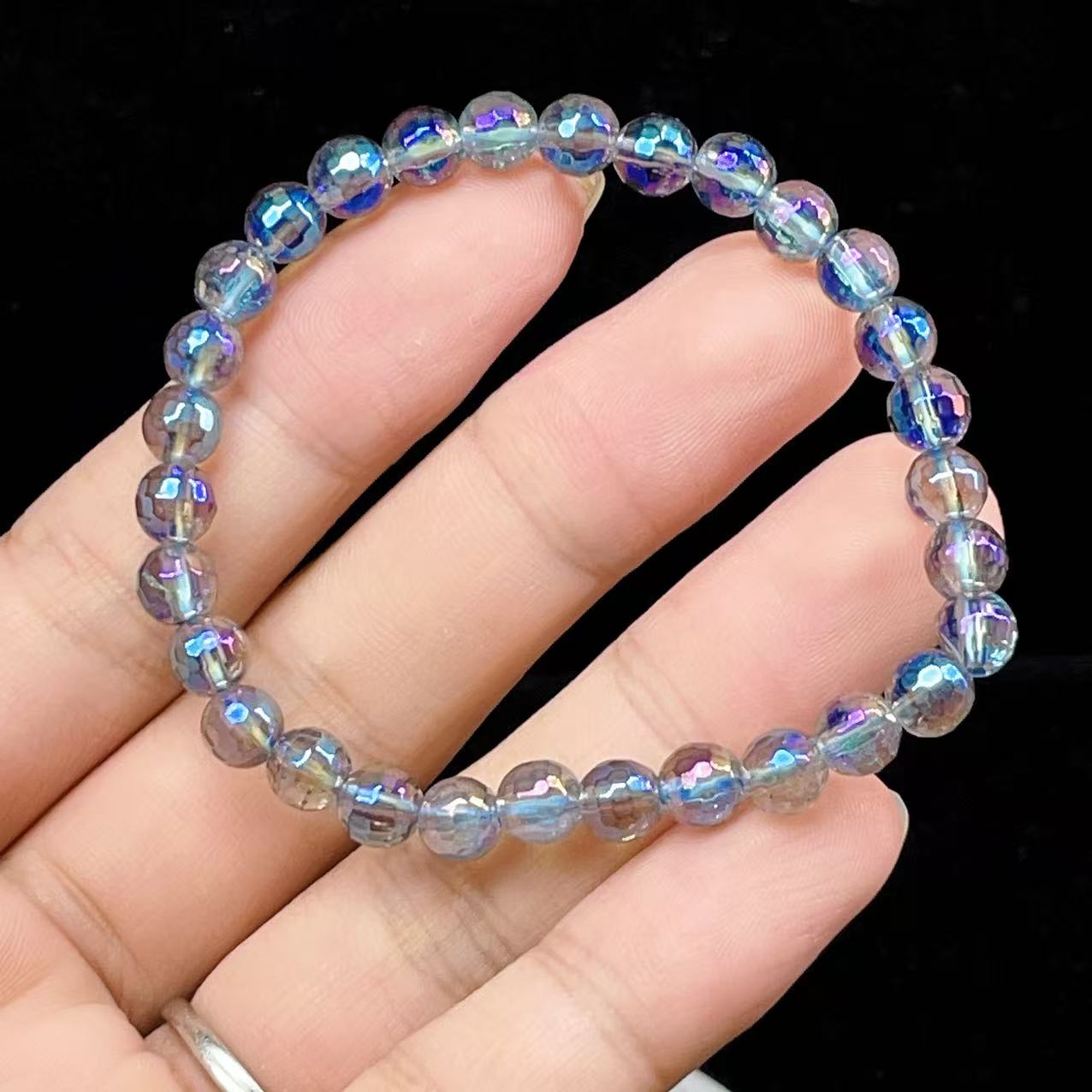 Yahoo! Yahoo!ショッピング(ヤフー ショッピング)PROME 天然石 【一点物】蒸着クォーツ・オーラクォーツ・レインボークォーツ・キラキラ多面カット・オーロラカラー・癒しと浄化の石・ブレスレットV57277