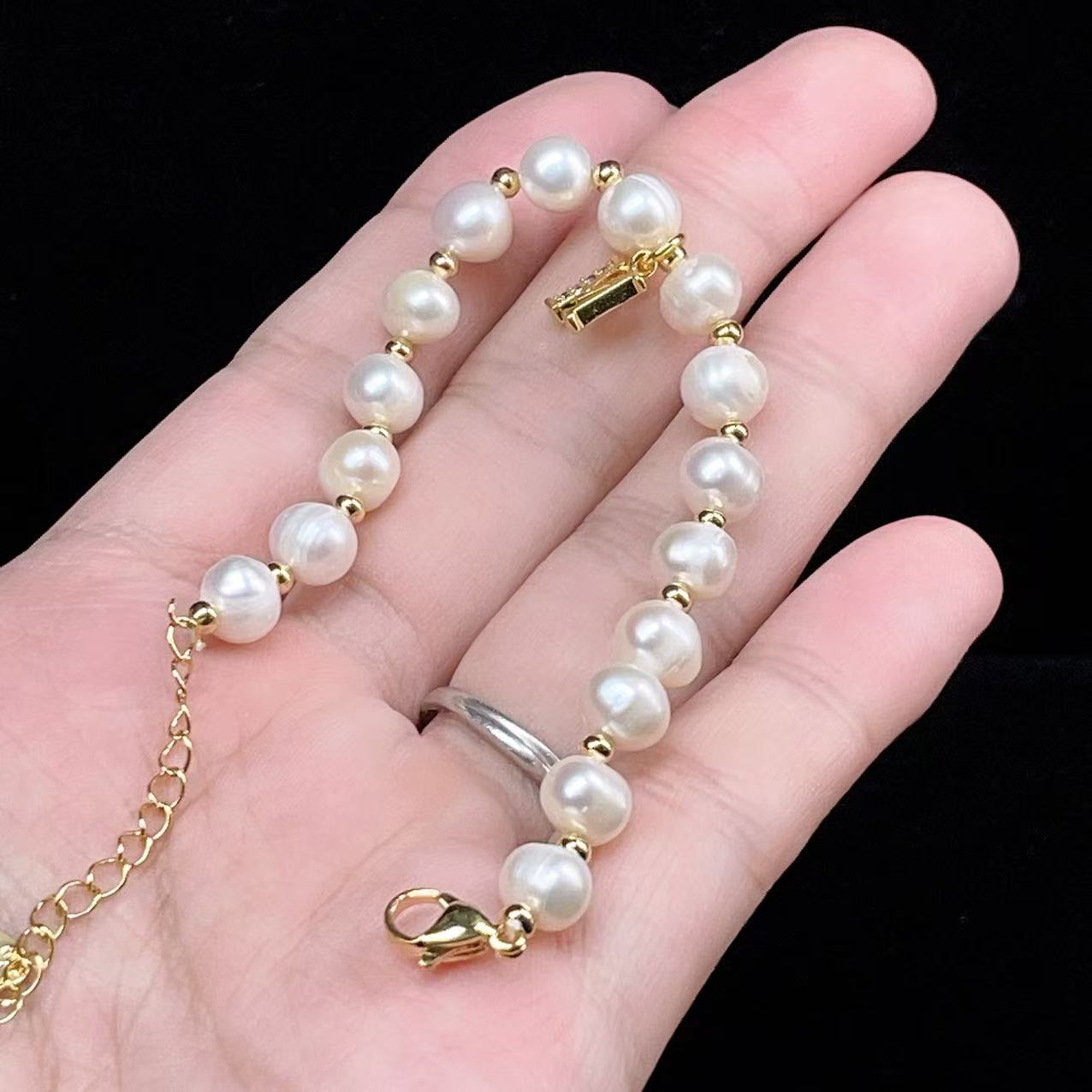 Yahoo! Yahoo!ショッピング(ヤフー ショッピング)PROME 天然石  【一点物】上品 淡水パール レディース ゴールドカラー 金具付き 真珠 アクセサリー 結婚式 フォーマル プレゼントブレスレット V57367