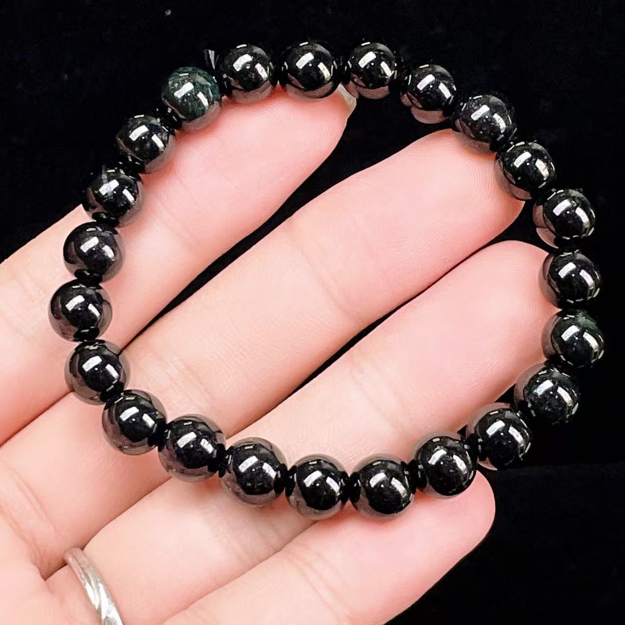 Yahoo! Yahoo!ショッピング(ヤフー ショッピング)PROME 天然石【一点物】高品質・ブラックヒスイ・黒翡翠・スターヒスイ・墨緑・微細な星状の輝き・魔除け・精神安定・ミャンマー産・ブレスレット v58522