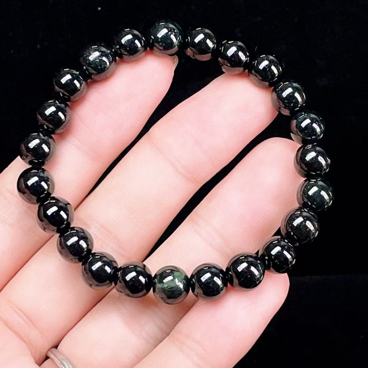 Yahoo! Yahoo!ショッピング(ヤフー ショッピング)PROME 天然石【一点物】高品質・ブラックヒスイ・黒翡翠・スターヒスイ・墨緑・微細な星状の輝き・魔除け・精神安定・ミャンマー産・ブレスレット v58524