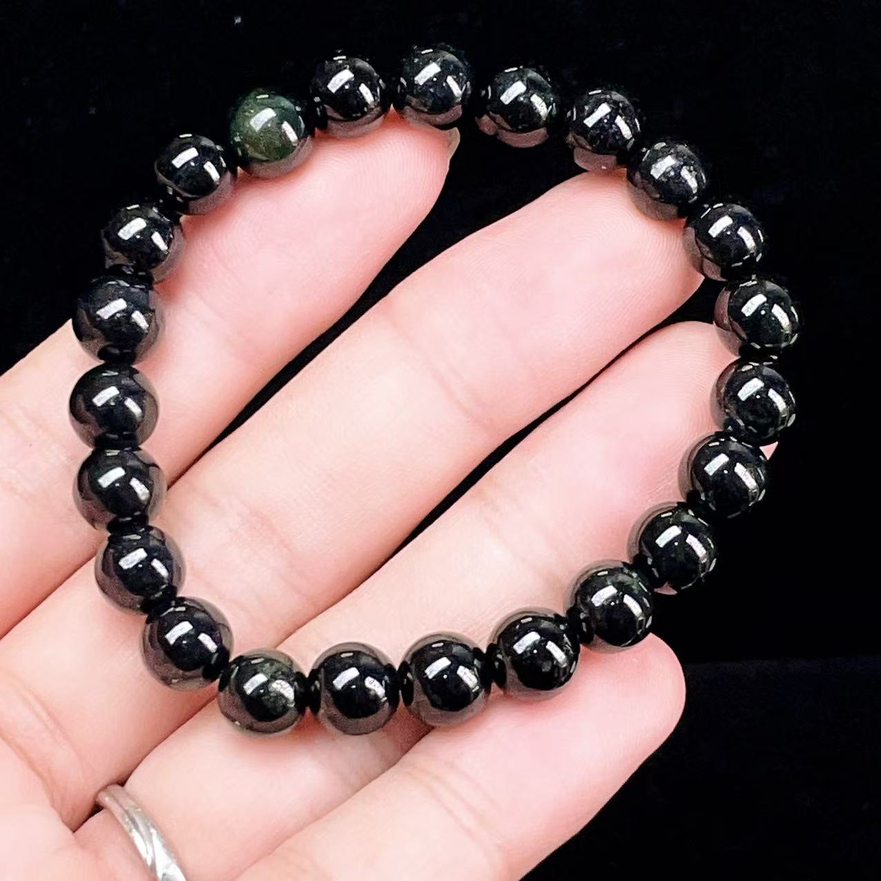 Yahoo! Yahoo!ショッピング(ヤフー ショッピング)PROME 天然石【一点物】高品質・ブラックヒスイ・黒翡翠・スターヒスイ・墨緑・微細な星状の輝き・魔除け・精神安定・ミャンマー産・ブレスレット v58526