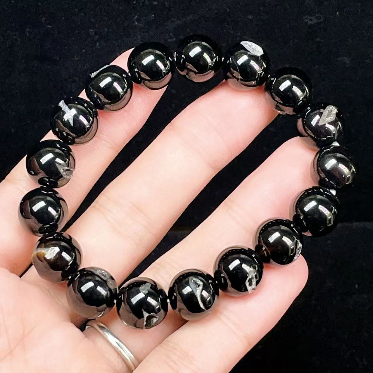 Yahoo! Yahoo!ショッピング(ヤフー ショッピング)PROME 天然石【一点物】高品質・晶洞入りブラックオニキス・ドゥルージー・ブラジル産・ブレスレット v58782