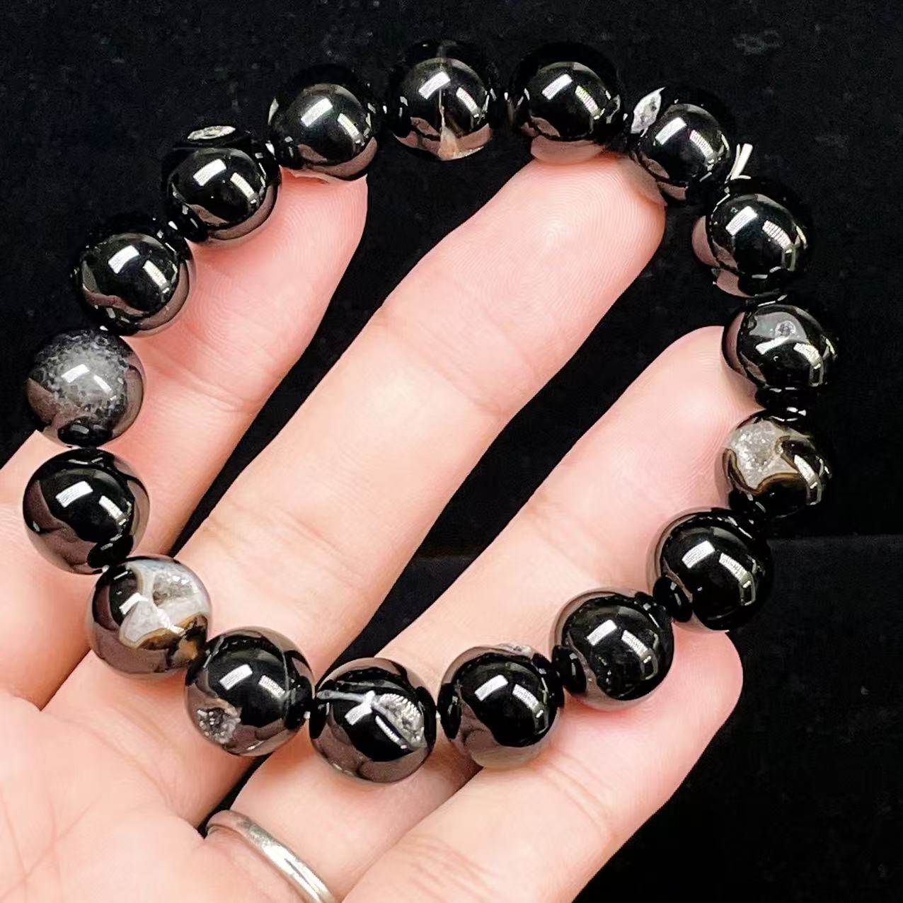 Yahoo! Yahoo!ショッピング(ヤフー ショッピング)PROME 天然石【一点物】高品質・晶洞入りブラックオニキス・ドゥルージー・ブラジル産・ブレスレット v58783