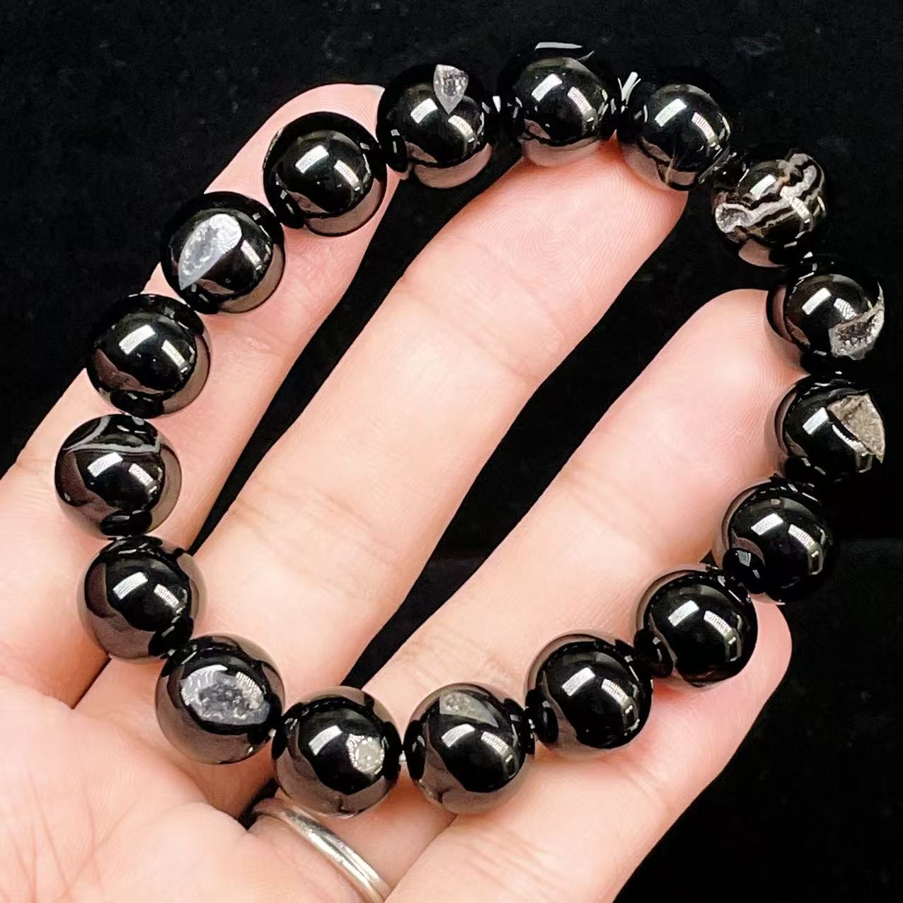 Yahoo! Yahoo!ショッピング(ヤフー ショッピング)PROME 天然石【一点物】高品質・晶洞入りブラックオニキス・ドゥルージー・ブラジル産・ブレスレット v58784