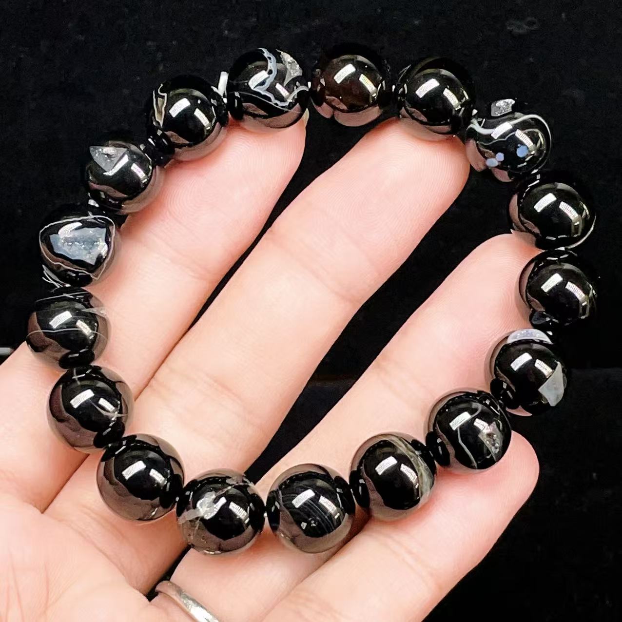 Yahoo! Yahoo!ショッピング(ヤフー ショッピング)PROME 天然石【一点物】高品質・晶洞入りブラックオニキス・ドゥルージー・ブラジル産・ブレスレット v58788