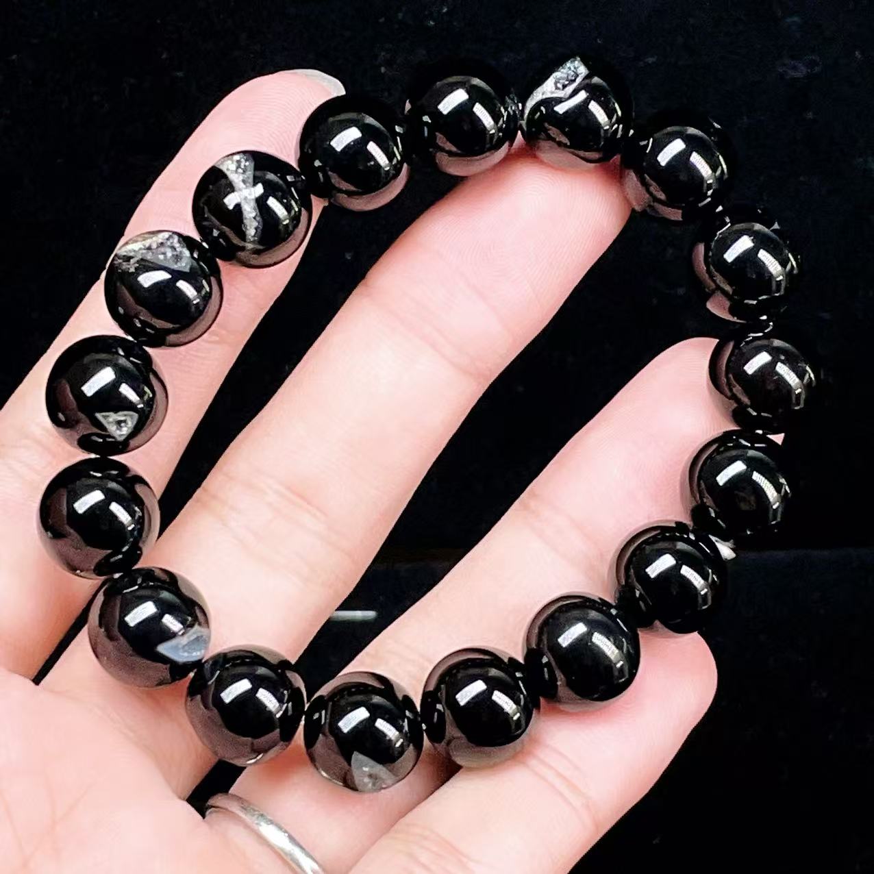 Yahoo! Yahoo!ショッピング(ヤフー ショッピング)PROME 天然石【一点物】高品質・晶洞入りブラックオニキス・ドゥルージー・ブラジル産・ブレスレット v58790