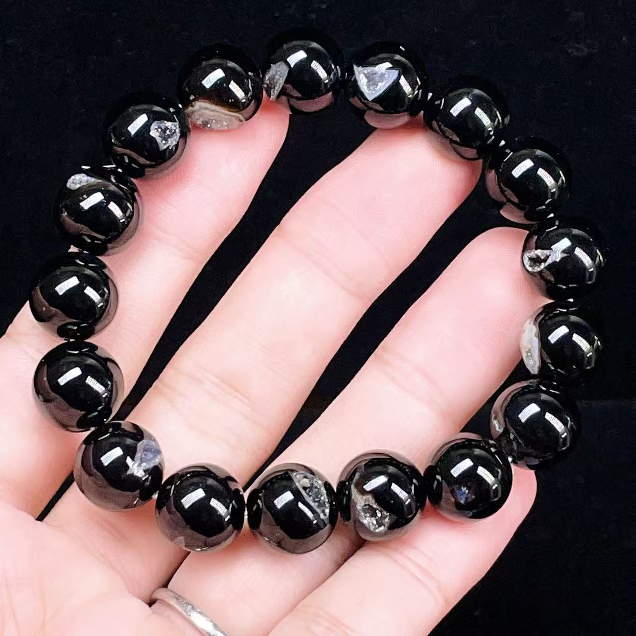 Yahoo! Yahoo!ショッピング(ヤフー ショッピング)PROME 天然石【一点物】高品質・晶洞入りブラックオニキス・ドゥルージー・ブラジル産・ブレスレット v58791
