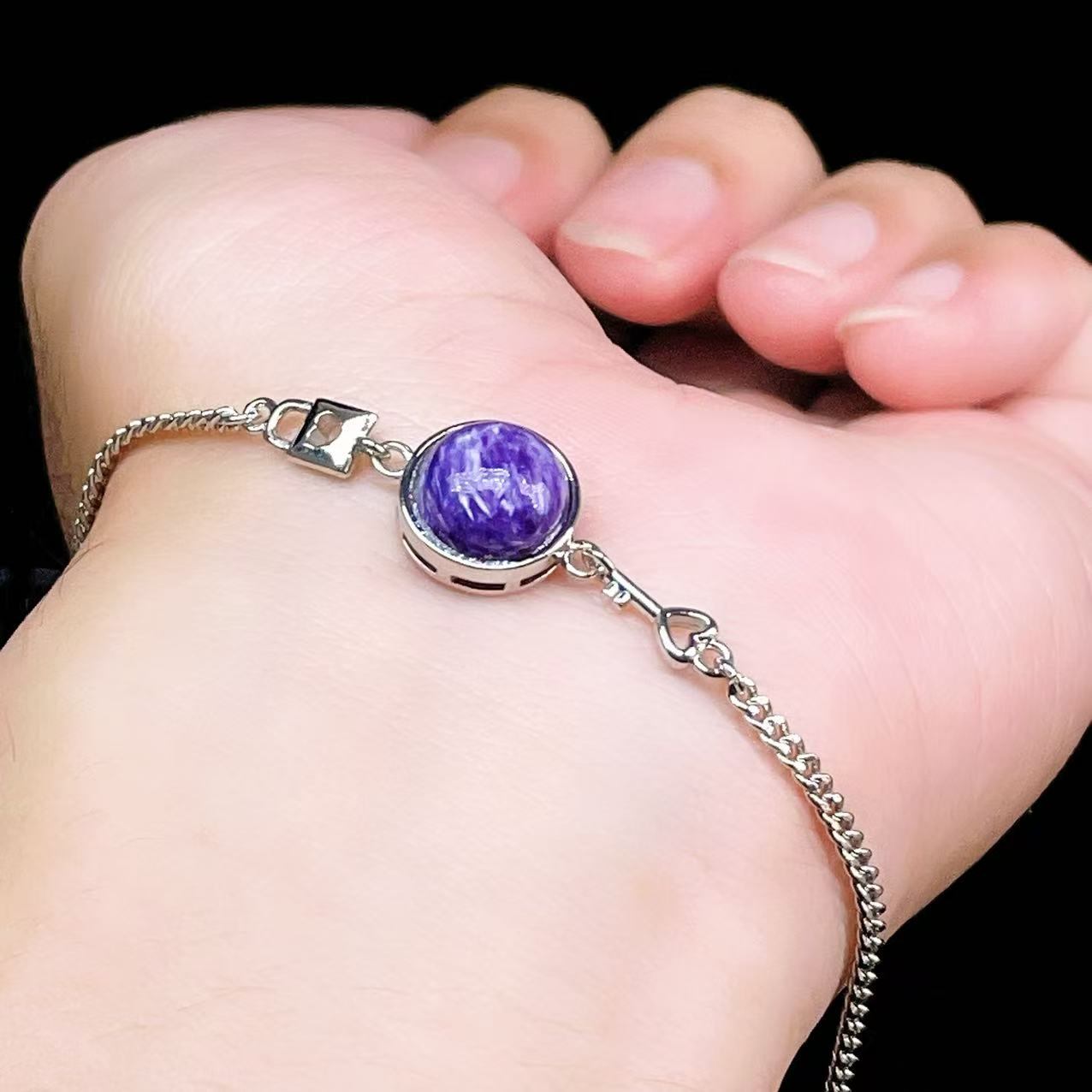 Yahoo! Yahoo!ショッピング(ヤフー ショッピング)PROME 天然石【一点物】特別仕様品・チャロアイト・白銅・フリーサイズ・「ブレスレット兼アンクレット 2WAYデザイン」v61313