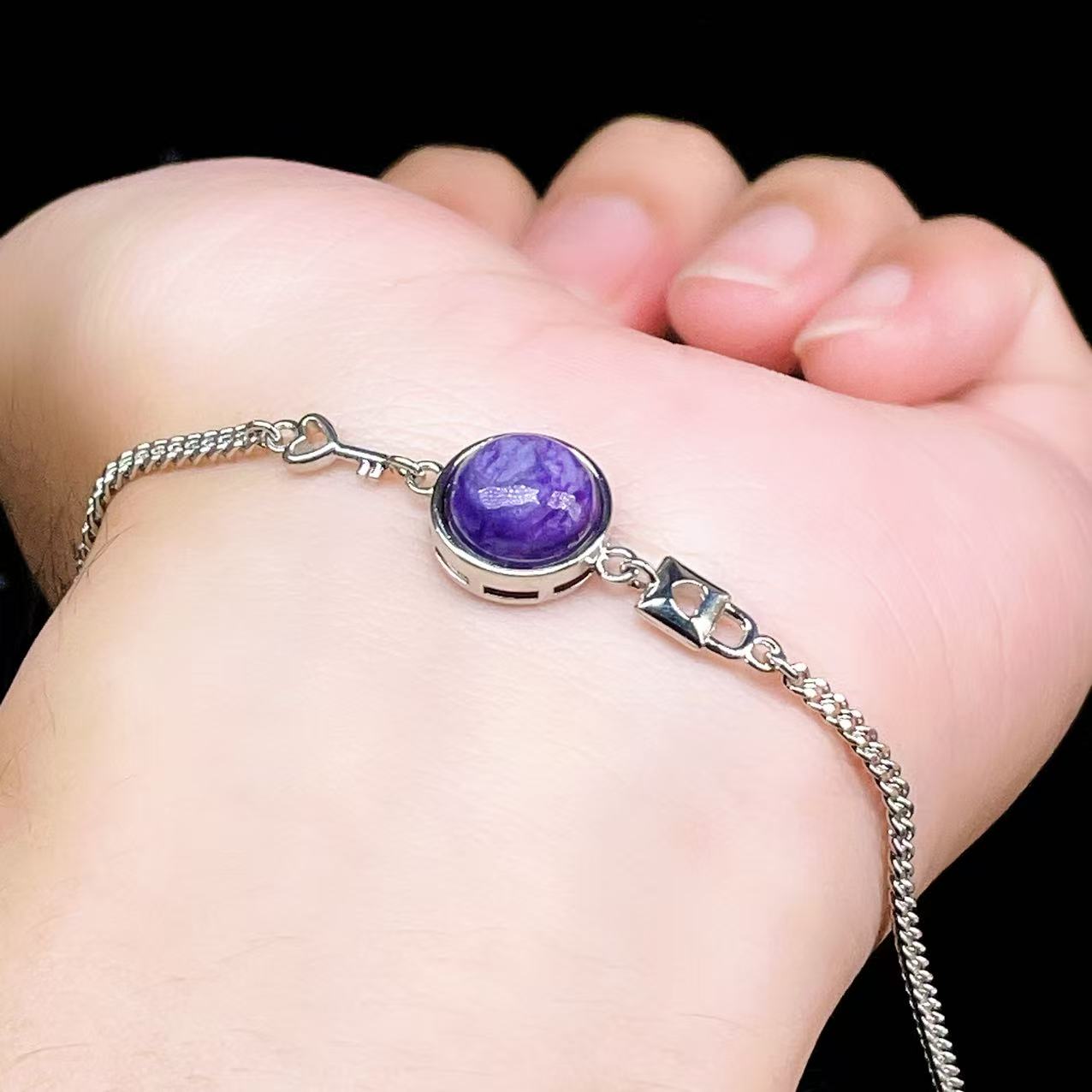 Yahoo! Yahoo!ショッピング(ヤフー ショッピング)PROME 天然石【一点物】特別仕様品・チャロアイト・白銅・フリーサイズ・「ブレスレット兼アンクレット 2WAYデザイン」v61314
