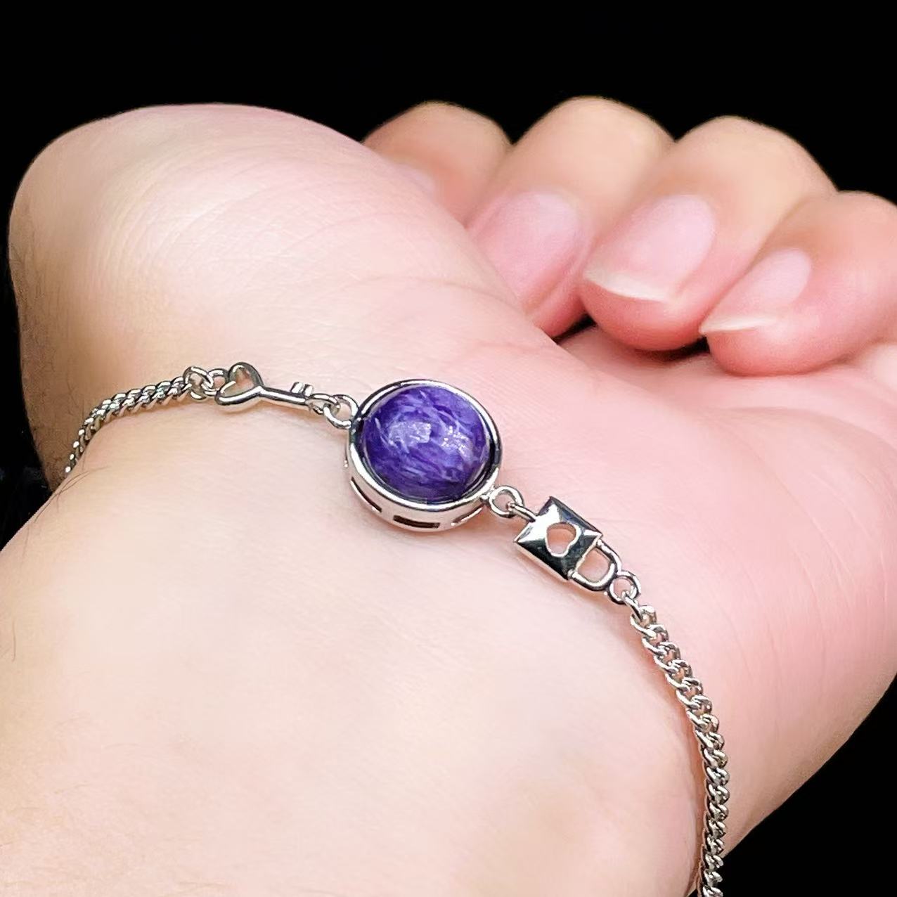 Yahoo! Yahoo!ショッピング(ヤフー ショッピング)PROME 天然石【一点物】特別仕様品・チャロアイト・白銅・フリーサイズ・「ブレスレット兼アンクレット 2WAYデザイン」v61316