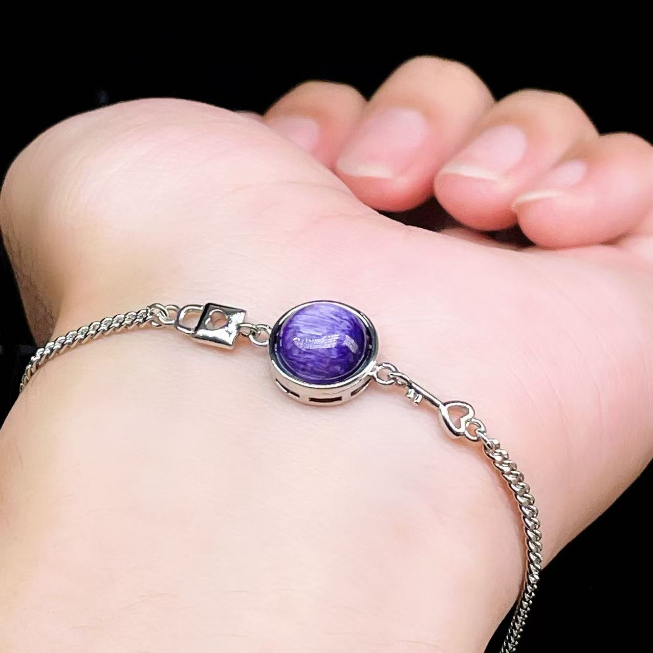Yahoo! Yahoo!ショッピング(ヤフー ショッピング)PROME 天然石【一点物】特別仕様品・チャロアイト・白銅・フリーサイズ・「ブレスレット兼アンクレット 2WAYデザイン」v61317