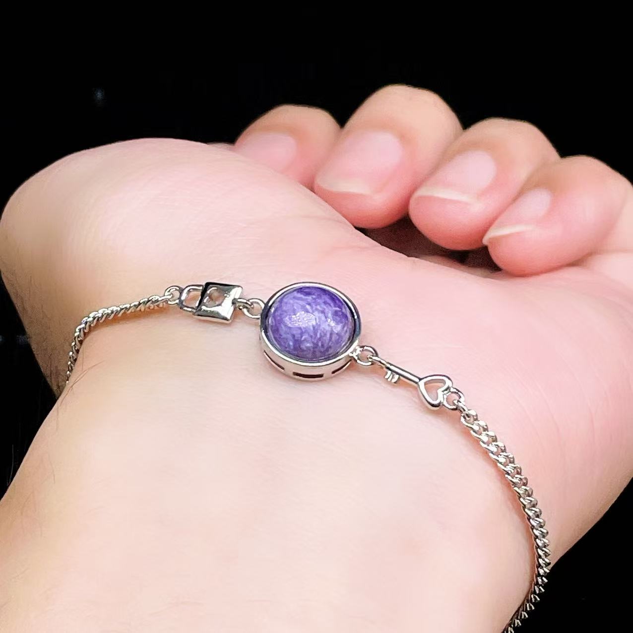 Yahoo! Yahoo!ショッピング(ヤフー ショッピング)PROME 天然石【一点物】特別仕様品・チャロアイト・白銅・フリーサイズ・「ブレスレット兼アンクレット 2WAYデザイン」v61318