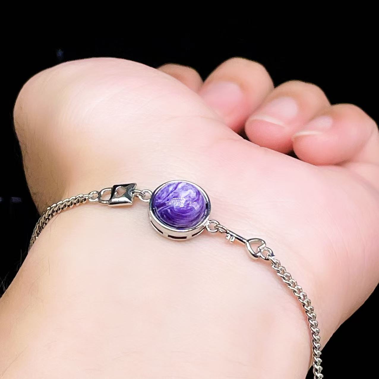 Yahoo! Yahoo!ショッピング(ヤフー ショッピング)PROME 天然石【一点物】特別仕様品・チャロアイト・白銅・フリーサイズ・「ブレスレット兼アンクレット 2WAYデザイン」v61319