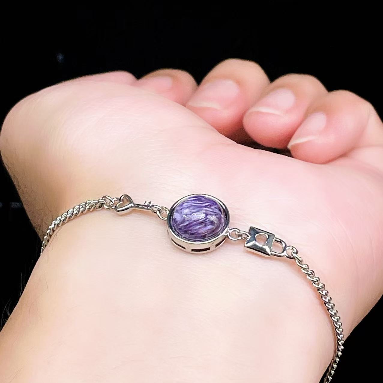 Yahoo! Yahoo!ショッピング(ヤフー ショッピング)PROME 天然石【一点物】特別仕様品・チャロアイト・白銅・フリーサイズ・「ブレスレット兼アンクレット 2WAYデザイン」v61320