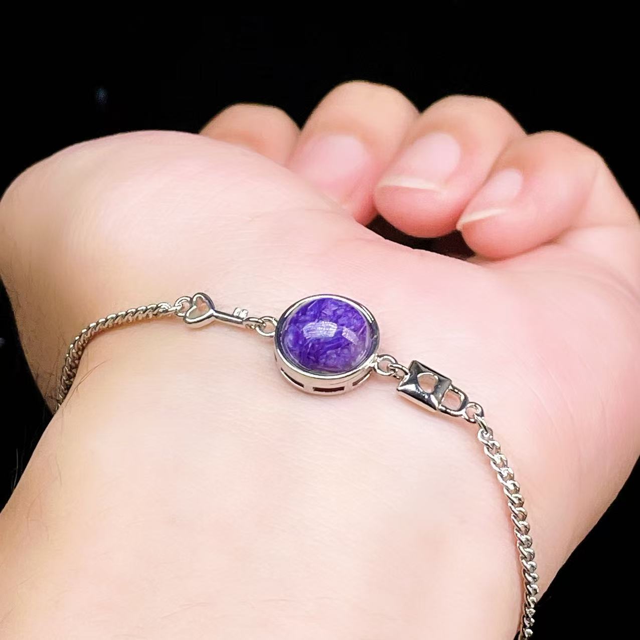 Yahoo! Yahoo!ショッピング(ヤフー ショッピング)PROME 天然石【一点物】特別仕様品・チャロアイト・白銅・フリーサイズ・「ブレスレット兼アンクレット 2WAYデザイン」v61321