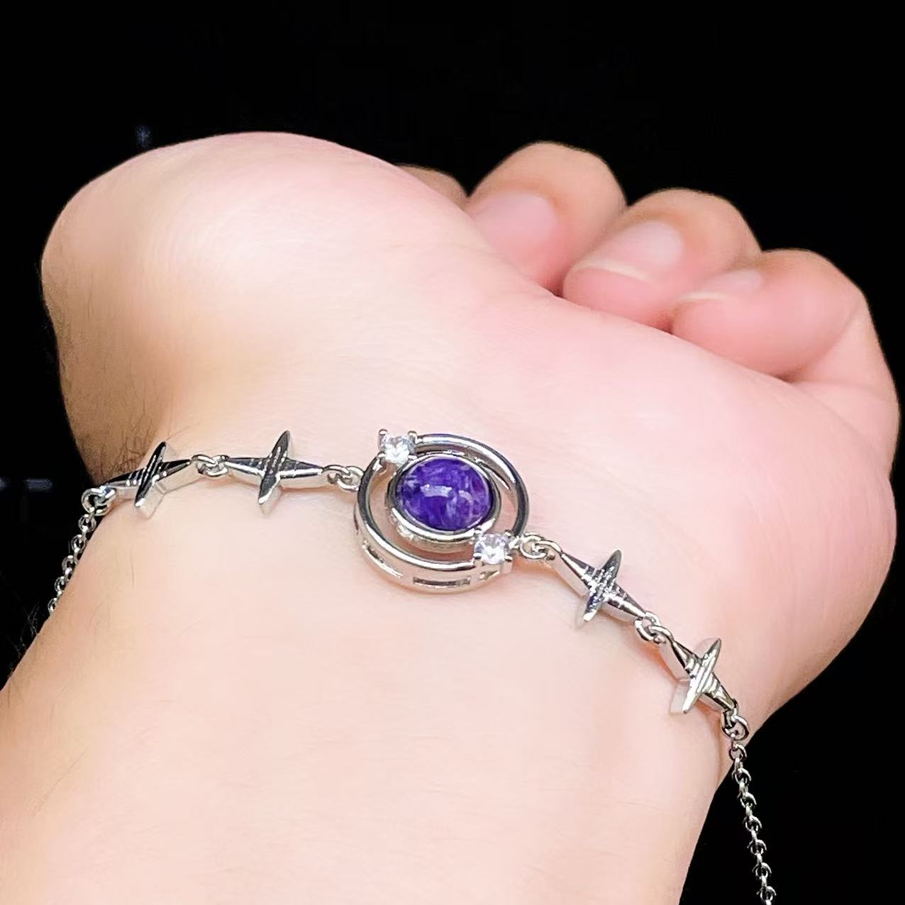 Yahoo! Yahoo!ショッピング(ヤフー ショッピング)PROME 天然石【一点物】特別仕様品・チャロアイト・白銅・フリーサイズ・「ブレスレット兼アンクレット 2WAYデザイン」v61323
