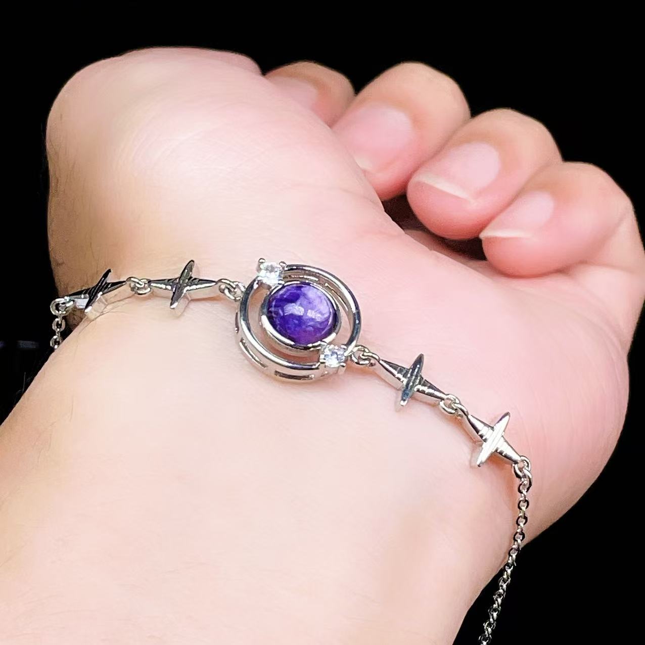 Yahoo! Yahoo!ショッピング(ヤフー ショッピング)PROME 天然石【一点物】特別仕様品・チャロアイト・白銅・フリーサイズ・「ブレスレット兼アンクレット 2WAYデザイン」v61325