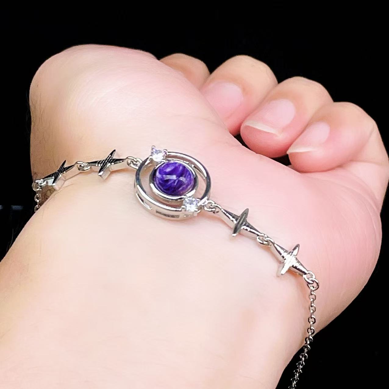 Yahoo! Yahoo!ショッピング(ヤフー ショッピング)PROME 天然石【一点物】特別仕様品・チャロアイト・白銅・フリーサイズ・「ブレスレット兼アンクレット 2WAYデザイン」v61327