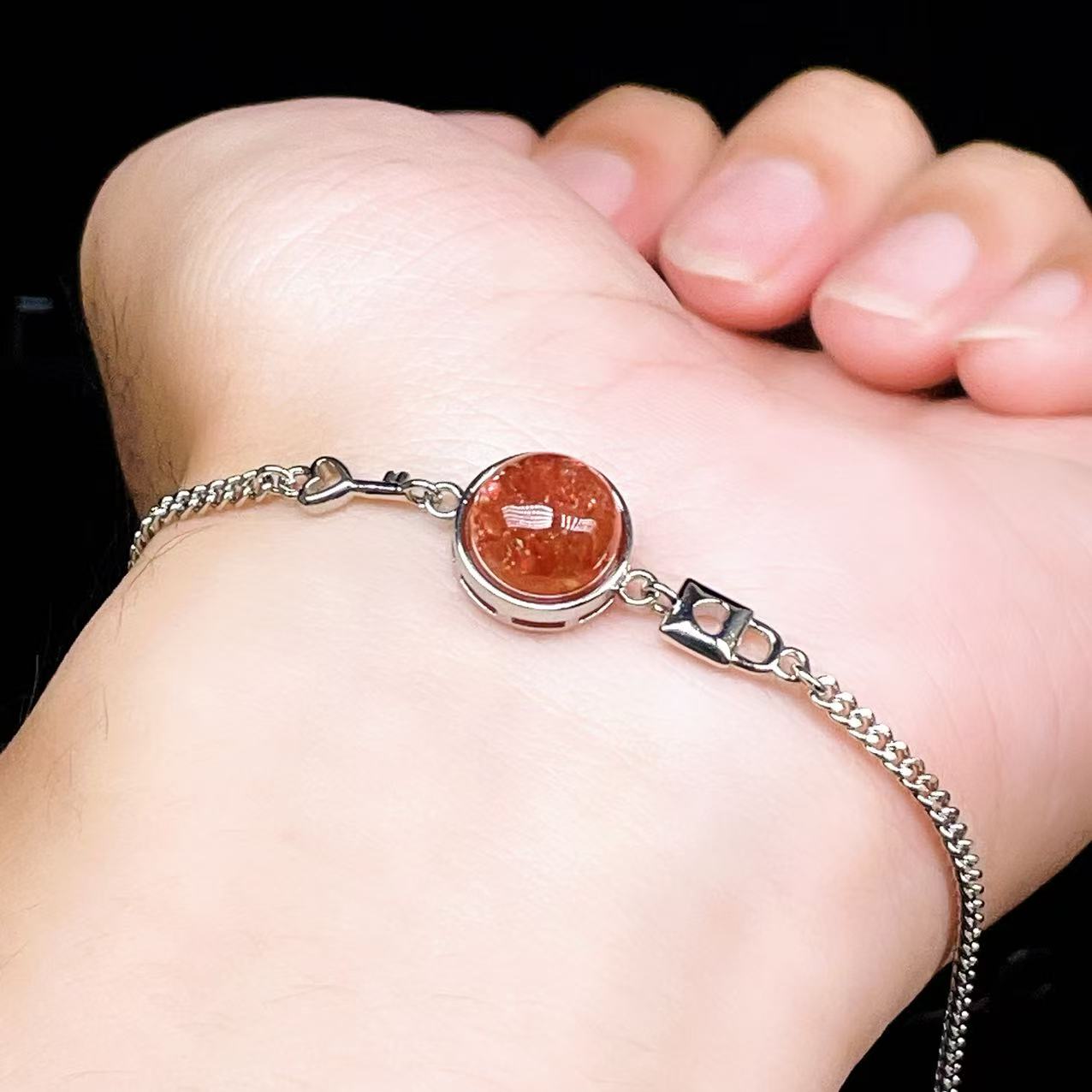 Yahoo! Yahoo!ショッピング(ヤフー ショッピング)PROME 天然石【一点物】特別仕様品・サンストーン・白銅・フリーサイズ・「ブレスレット兼アンクレット 2WAYデザイン」v61346