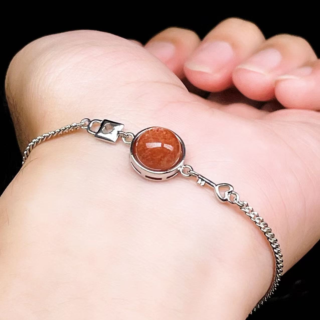 Yahoo! Yahoo!ショッピング(ヤフー ショッピング)PROME 天然石【一点物】特別仕様品・サンストーン・白銅・フリーサイズ・「ブレスレット兼アンクレット 2WAYデザイン」v61348