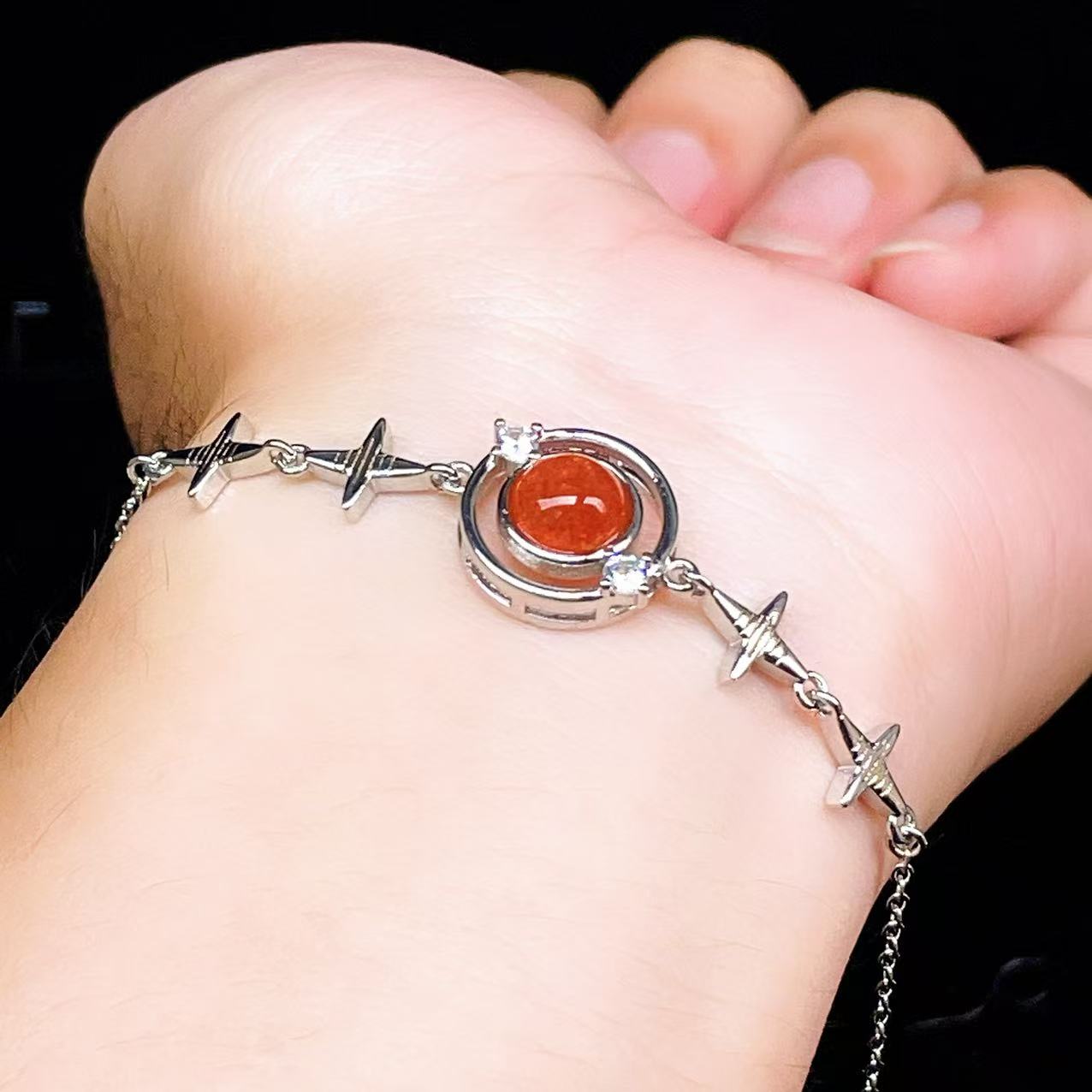 Yahoo! Yahoo!ショッピング(ヤフー ショッピング)PROME 天然石【一点物】特別仕様品・サンストーン・白銅・フリーサイズ・「ブレスレット兼アンクレット 2WAYデザイン」v61352