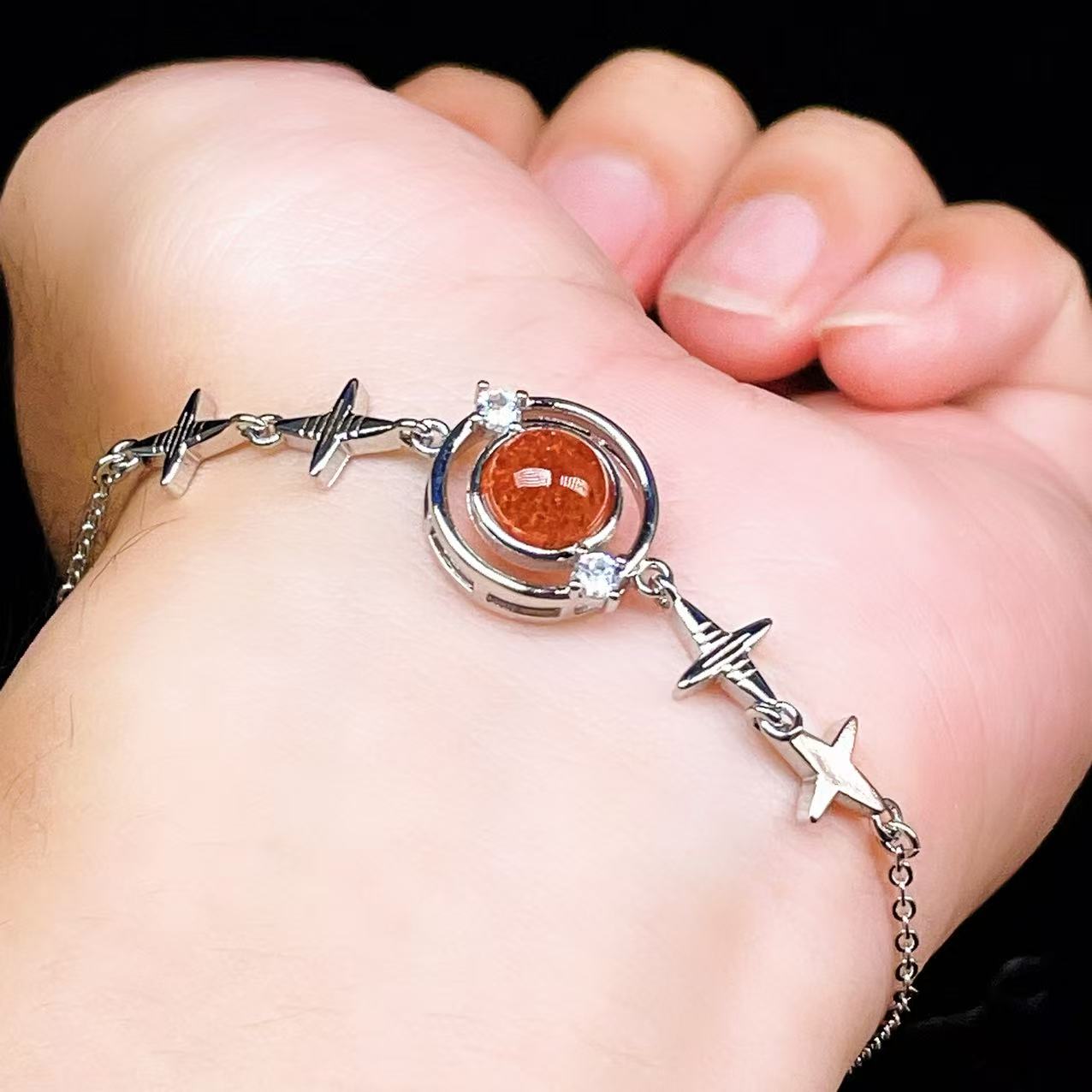 Yahoo! Yahoo!ショッピング(ヤフー ショッピング)PROME 天然石【一点物】特別仕様品・サンストーン・白銅・フリーサイズ・「ブレスレット兼アンクレット 2WAYデザイン」v61353