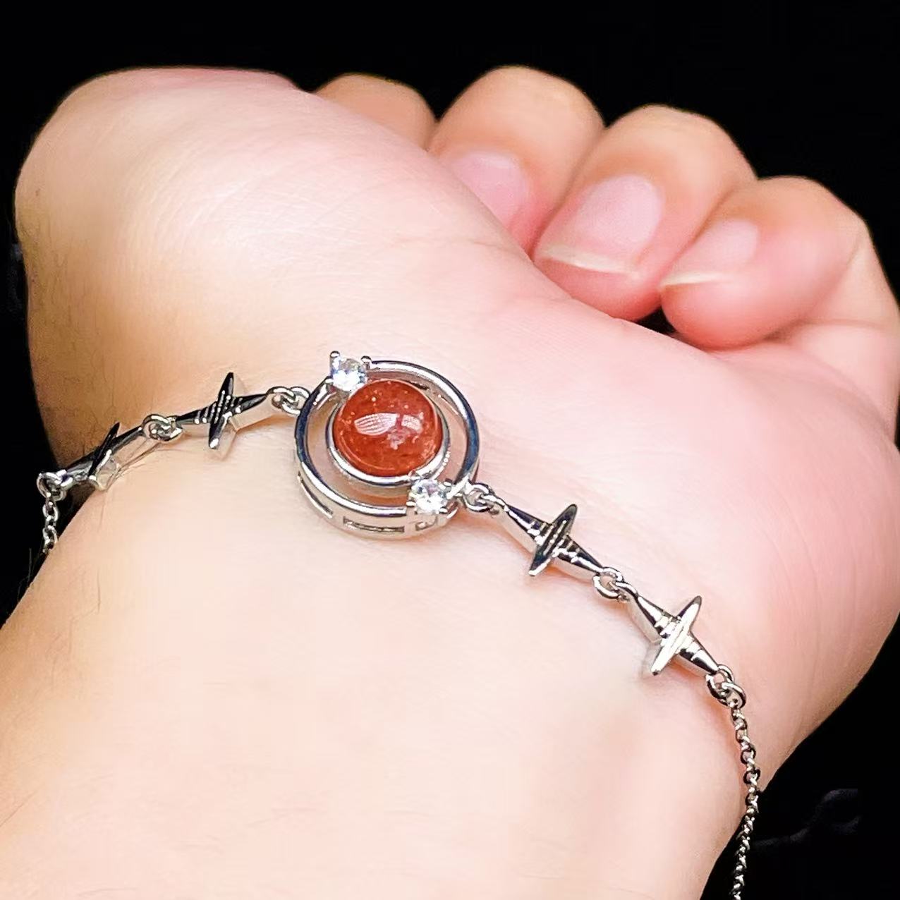 Yahoo! Yahoo!ショッピング(ヤフー ショッピング)PROME 天然石【一点物】特別仕様品・サンストーン・白銅・フリーサイズ・「ブレスレット兼アンクレット 2WAYデザイン」v61354