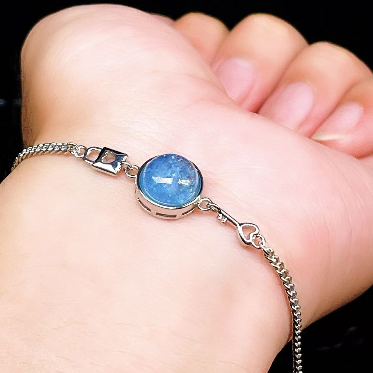 Yahoo! Yahoo!ショッピング(ヤフー ショッピング)PROME 天然石【一点物】特別仕様品・アクアマリン・白銅・フリーサイズ・「ブレスレット兼アンクレット 2WAYデザイン」v61358