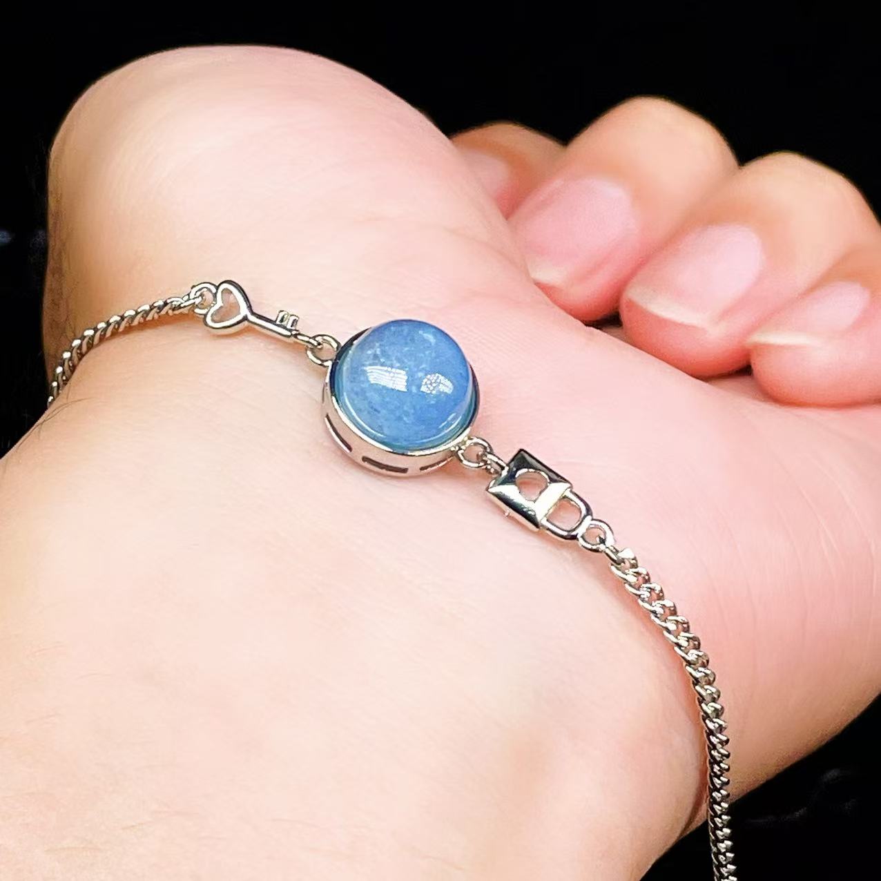 Yahoo! Yahoo!ショッピング(ヤフー ショッピング)PROME 天然石【一点物】特別仕様品・アクアマリン・白銅・フリーサイズ・「ブレスレット兼アンクレット 2WAYデザイン」v61360
