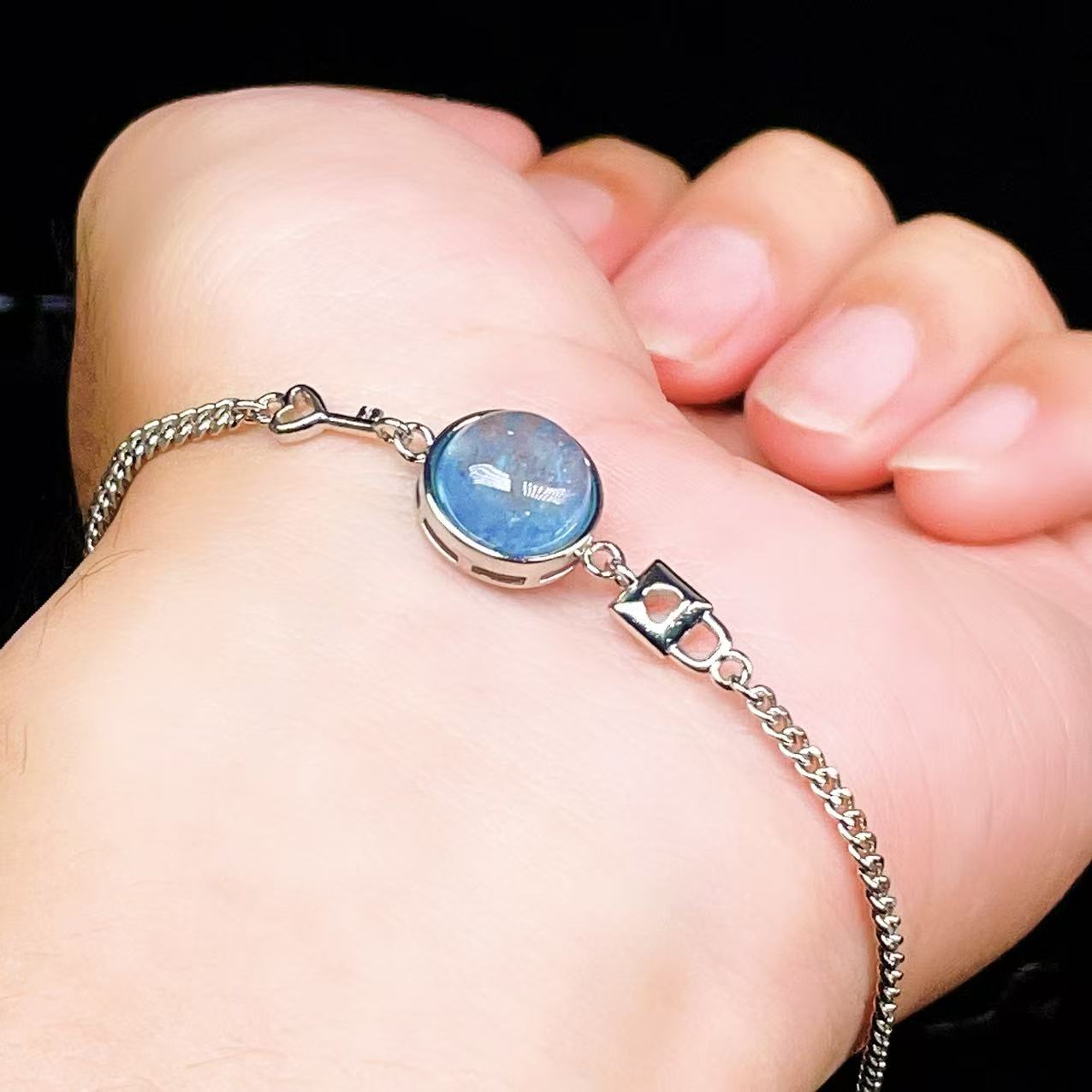 Yahoo! Yahoo!ショッピング(ヤフー ショッピング)PROME 天然石【一点物】特別仕様品・アクアマリン・白銅・フリーサイズ・「ブレスレット兼アンクレット 2WAYデザイン」v61361