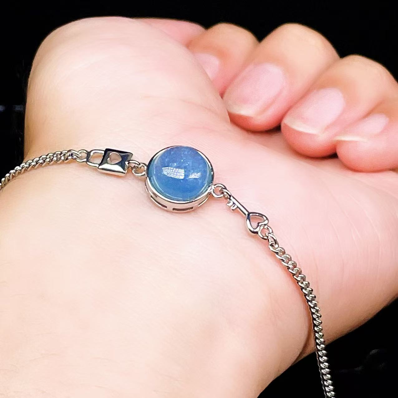 Yahoo! Yahoo!ショッピング(ヤフー ショッピング)PROME 天然石【一点物】特別仕様品・アクアマリン・白銅・フリーサイズ・「ブレスレット兼アンクレット 2WAYデザイン」v61362