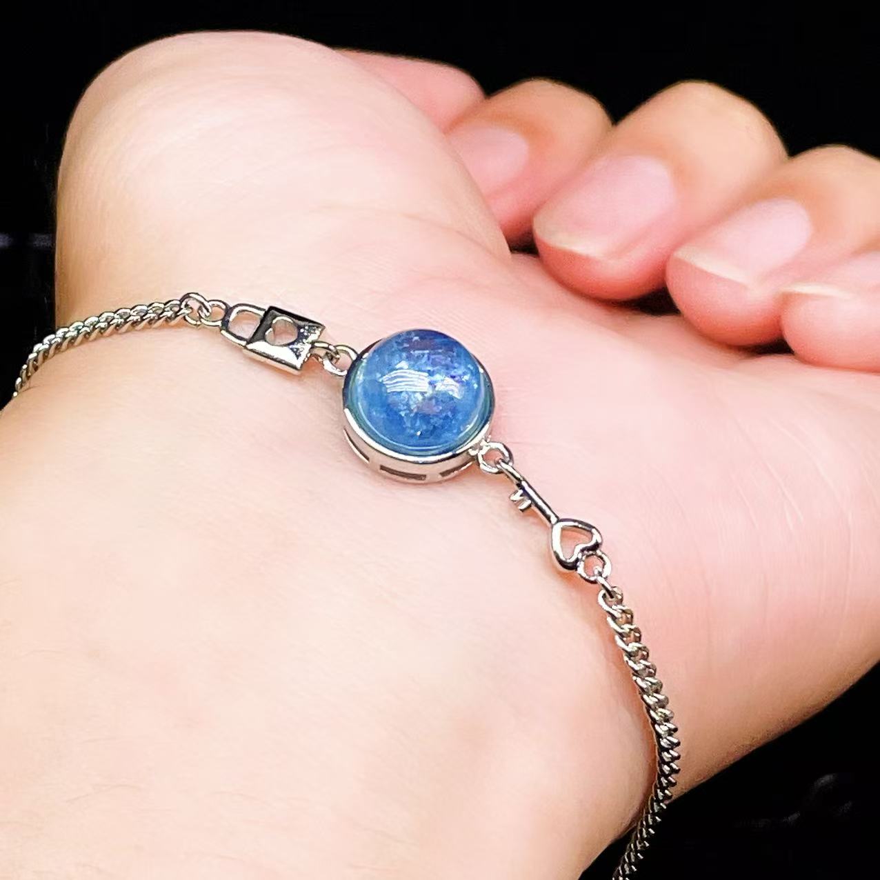 Yahoo! Yahoo!ショッピング(ヤフー ショッピング)PROME 天然石【一点物】特別仕様品・アクアマリン・白銅・フリーサイズ・「ブレスレット兼アンクレット 2WAYデザイン」v61363