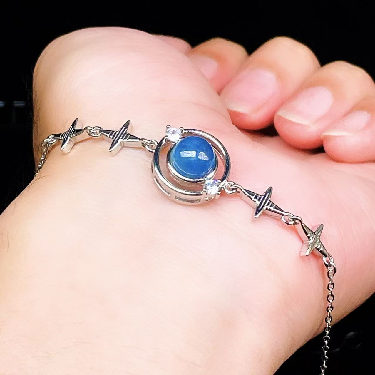 Yahoo! Yahoo!ショッピング(ヤフー ショッピング)PROME 天然石【一点物】特別仕様品・アクアマリン・白銅・フリーサイズ・「ブレスレット兼アンクレット 2WAYデザイン」v61365