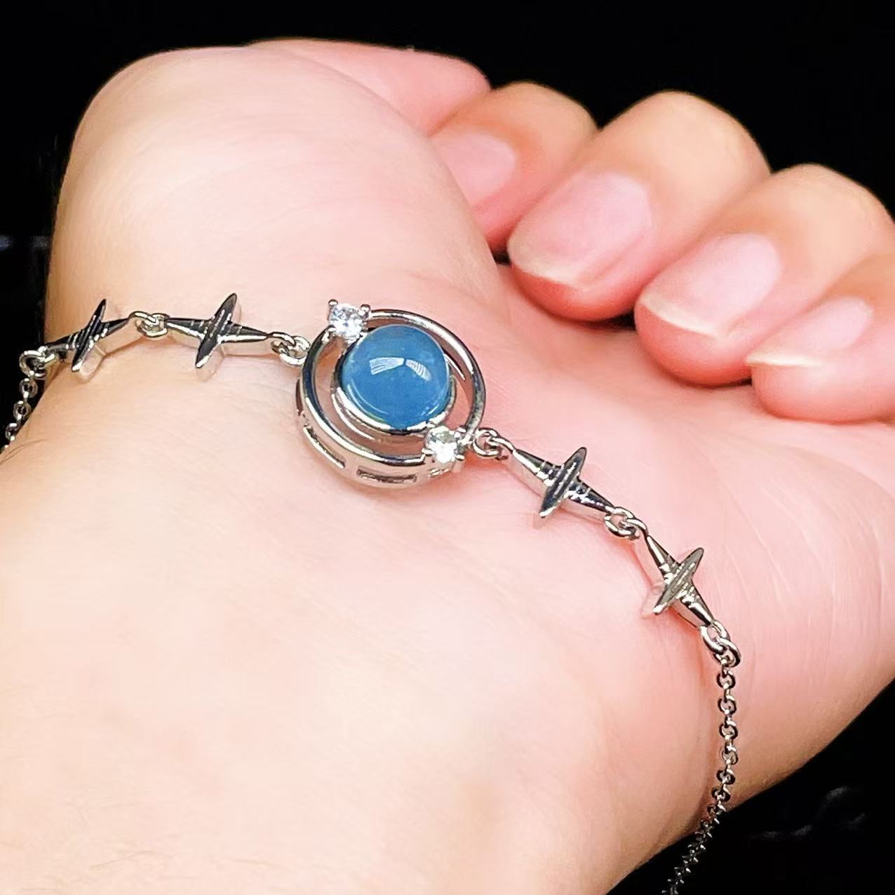 Yahoo! Yahoo!ショッピング(ヤフー ショッピング)PROME 天然石【一点物】特別仕様品・アクアマリン・白銅・フリーサイズ・「ブレスレット兼アンクレット 2WAYデザイン」v61366